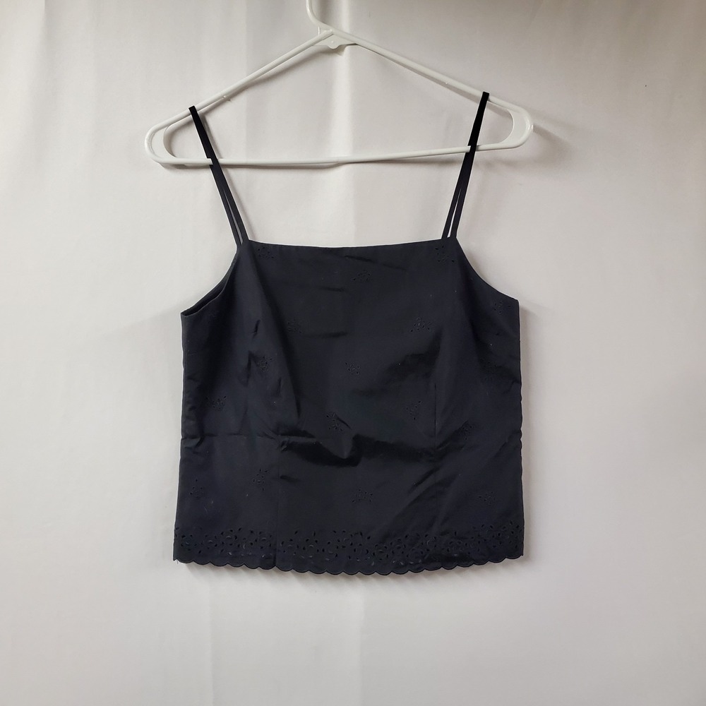 Brooks Brothers Vtg‎ Embroidered Tank Women 2 Black Square Feminine Cottage